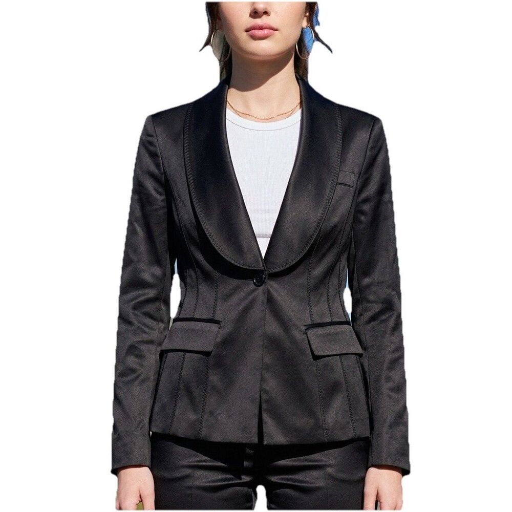 Marciano Women Black Noir Tuxedo Blazer NWT Size 10 Shawl Lapel Flare Back $278